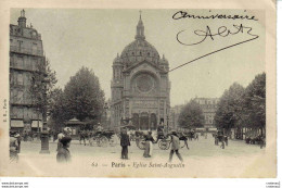 75 PARIS N°62 Eglise Saint Augustin Kiosque Calèches Attelages Chevaux Gendarme En 1904 E.R Paris VOIR DOS Non Séparé - Kerken