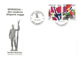 Norge Norway 1993 Morgedal - Sondre Norheim - Skiing Start. Flags Mi 1105-1106 Cancelled Morgedal 28.11.93 - Storia Postale