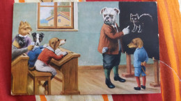 CPA CHIEN CHIENS HABILLES ECOLE MAITRE INSTITUTEUR ELEVE TABLEAU NOIR CHAT - Gekleidete Tiere