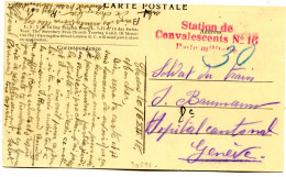 Cachet Station De Convalescents N°16 Poste Militaire 1918 Sur Cpa Chillon Castle Pour Genève - Poststempel