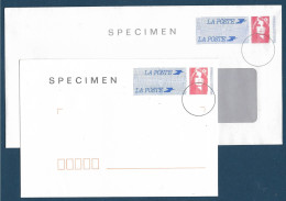 Marianne De Briat TVP 2 Enveloppes "spécimen" Neuves (une Carré, Une Longue Grande Fenêtre) - Standard- Und TSC-Briefe (vor 1995)