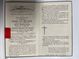 Devotie DP - Overlijden Emiel De Backer Wwe Matthynssens En Echtg Van Zaelen - Verrebroek 1887 -  Beveren-Waas 1958 - Obituary Notices