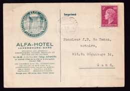 DDGG 022  -- HOTELS - Carte Illustrée ALFA-HOTEL TP Joséphine Charlotte LUXEMBOURG Gare 1951 Vers Gand - Covers & Documents