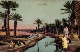 CPA Maghreb, Flusspartie, Palmen, Mann Zu Pferde - Costumes