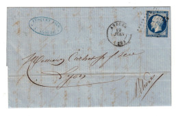 Lettre Avec Cor. D'Anduze Pour LYON Le  19/6/57,timbre 14 1. - 1853-1860 Napoleon III