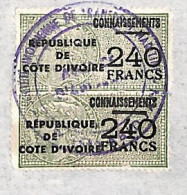 Connaissement Abidjan Pour Marseille 1975 Ananas Fiscaux République 240 F X 2 Variété Surcharge - Costa De Marfil (1960-...)