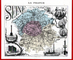 Carte Du Département De La Seine, Dressée Par Vuillemin. Atlas Migeon 1874-76. - Cartes Géographiques