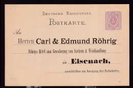 DDGG 027  -- HOTELS - Entier Postal Reichspost - Repiquage Hotel Rohrig à EISENACH - Etat Neuf - Postcards