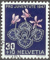 Schweiz Suisse Pro Juventute 1947: Cyclamen Zu WI 124 Mi 491 Yv 448 Mit Eck-Stempel PTT-MUSEUM (Zumstein CHF 13.00) - Gebraucht