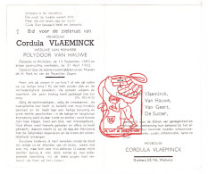 DP Cordula Vlaeminck ° Wichelen 1889 † 1962 X Polydoor Van Hauwe // Van Geert De Sutter - Devotieprenten