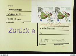 BRD: Anschriftenprüfkarte, Portogerechte MeF Vom 6.5.02 Dresden 30 Nach Nittenau, Rs. Bearb.-Vermerke Knr: 1726 (2) Eckr - Cartas & Documentos