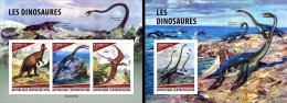 Centrafrica 2023, Animals, Dinosaurs, 3val In BF+BF IMPERFORATED - Central African Republic