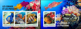 Centrafrica 2023, Animals, Fishes And Corals, 3val In BF+BF IMPERFORATED - República Centroafricana