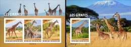 Centrafrica 2023, Animals, Giraffes, 3val In BF+BF IMPERFORATED - República Centroafricana