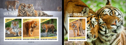 Centrafrica 2023, Animals, Tigers, 3val In BF+BF IMPERFORATED - Central African Republic