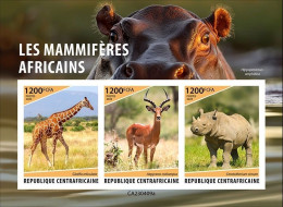 Centrafrica 2023, Animals, Rhino, Hippo, Giraffe, BF IMPERFORATED - Neushoorn
