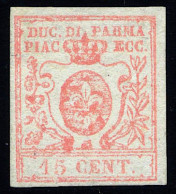 1857-59 PARMA 15 CENT. VERMIGLIO CHIARO N.9a NUOVO SENZA GOMMA - UNUSED WITHOUT GUM - Parma