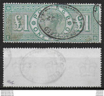 1891 Gran Bretagna £1 Green Cancelled SG N. 212 - Autres & Non Classés