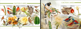 Guinea Bissau 2023, Cactus And Birds, 4val In BF +BF - Pájaros Cantores (Passeri)