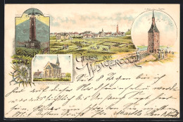 Lithographie Wangerooge, Leuchtturm, Alter Turm, Ortsansicht  - Wangerooge
