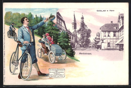 Lithographie Goslar A. Harz, Partie In Der Marktstrasse, Reklame Stukenbrok-Fahrräder  - Goslar