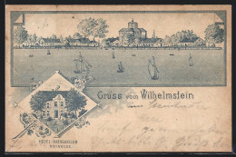 Vorläufer-Lithographie Steinhude, 1895, Hotel Rathskeller, Wilhelmstein Vom Wasser Gesehen  - Steinhude