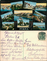 Ansichtskarte Pirna Brücke, Obermarkt, Dampfer, Friedenspark 1915 - Pirna