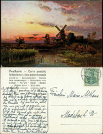 Ansichtskarte  Künstlerkarte: Landschaft Windmühle 1911 - Paintings