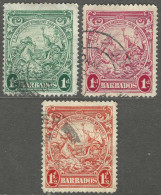 Barbados. 1938-47 Seal Of Colony. P14. 1d Green, 1d Red, 1½d Used.  SG 249a, 249c, 250b. M4084 - Barbados (...-1966)