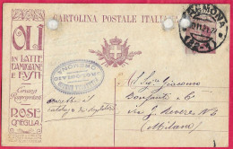 INTERO CARTOLINA POSTALE PUBBLICITARIA "OLI ROSE ONEGLIA" C. 25 (INT. 50/43) DA CREMONA*20.11.21* PER MILANO - Entiers Postaux