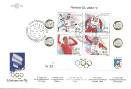 Norway 1993  Olympic Bloc  Lillehammer 94 Jagge, Dæhlie, Karlstad, Ulvang, Mi Bloc 19,  FDC - Storia Postale