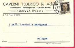 ANNULLO DC " PERGOLA *30.1.42*/ PESARO" SU CARTOLINA INTESTATA FERRAMENTA PER BOLOGNA - Stamped Stationery