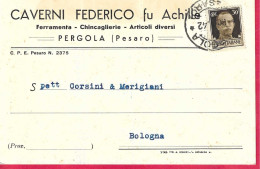 ANNULLO DC " PERGOLA *30.1.42*/ PESARO" SU CARTOLINA INTESTATA FERRAMENTA PER BOLOGNA - Entiers Postaux