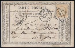 15c Bistre Petits Chiffres Sur CP Précurseur Oblitérée BP1° G - Bordeaux Pour Angers - 05/1873 - 1871-1875 Ceres