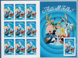 USA 2001 Porky Pig Sheetlet, Imperforated Stamp Right MNH Cartoon Bugs Bunny, Daffy Duck - Cómics