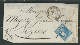 FRANCE 1871 N° 46 Rep II Obl. S/fragment PC + Gare De Nimes - 1870 Emission De Bordeaux