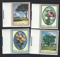 Italia 1966; Flora 1° Serie: Pino, Garofani, Margherite, Olivo. Serie Completa Di Bordo. - 1961-70: Nieuw/plakker