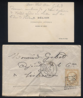 15c Bistre Gros Chiffres Sur LaC Oblitéré GC 1830 L'isle Adam Carte De Visite Maire De Méry Bélier - 10/1874 - 1871-1875 Ceres