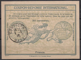 FRANCE  Ro4A  30c.  International Reply Coupon Reponse Antwortschein IRC IAS Cupon Respuesta O COMPIEGNE OISE 06.03.1918 - Coupons-réponse