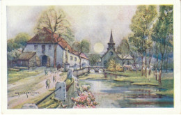 OSKAR SCHMIDT Dorf Mit Kirche Ngl #21.897 - Peintures & Tableaux