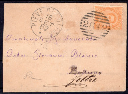 1882 16 SET  C.20 SASS.39 "EFFIGIE DI UMBERTO I"USATO SU BUSTA DA PIEVE DI SOLIGO X BELLUNO  MOLTO BELLA - Poststempel