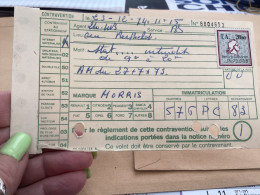 Timbre Amende.T.20 F F FISCAL. FISCAUX.Contravention Stationnement Interdit De Neuf Heures à 20h, Morris Toulon - Cartas & Documentos