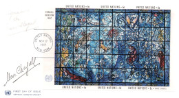 ONU /  SIEGE DE NEW-YORK - FDC DU BF N° 4 FEUILLET DE MARC CHAGALL  AVEC AUTOGRAPHE DE CELUI-CI 1957 - VN