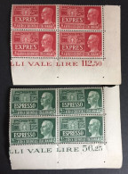 1938 - Africa Orientale Italiana - Espresso  Lire 1,25 + Lire 2,50 - Nuovo - Due Quartine - A1 - Africa Oriental Italiana