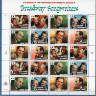 USA 1999 Broadway Songwriters Sheet MNH Gershwin, Lerner & Loewe, Lorenz Hart, Rodgers & Hammerstein, Willson, Loeser - Musica