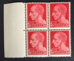 1929 - Italia Regno - Vittorio Emanuele III - Serie Imperiale - Cent. 20 - Quartina - Nuovi - Mint/hinged