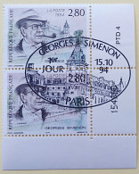 - N° 2911. Paire En Coin De Feuille. Georges Simenon. Oblitéré Premier Jour - - Used Stamps