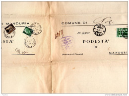 1937  LETTERA    CON ANNULLO NOCI BARI + MANDURIA - Storia Postale