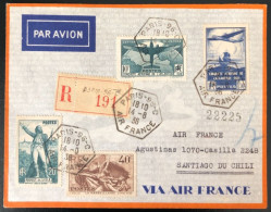 France, Divers (dont N°321) Sur Enveloppe TAD PARIS 96-C AIR FRANCE 14.8.1936 Pour SANTIAGO DU CHILI - (W1467) - 1927-1959 Lettres & Documents