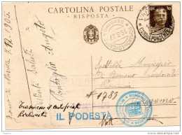 1937  CARTOLINA  CON ANNULLO VARESE + ROMANO DI LOMBARDIA BERGAMO - Stamped Stationery